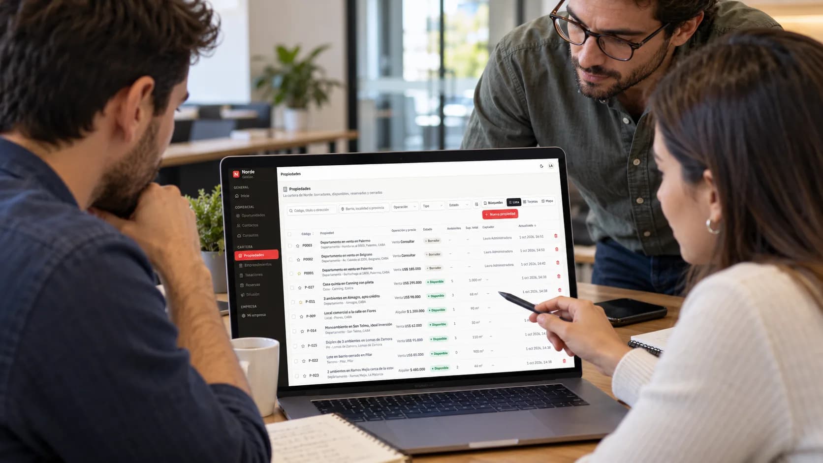 Personas utilizando sistema de gestion