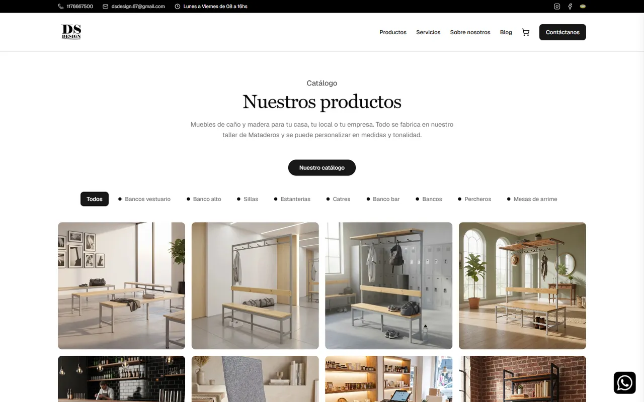 Catálogo de muebles con filtros en el sitio de DS Design