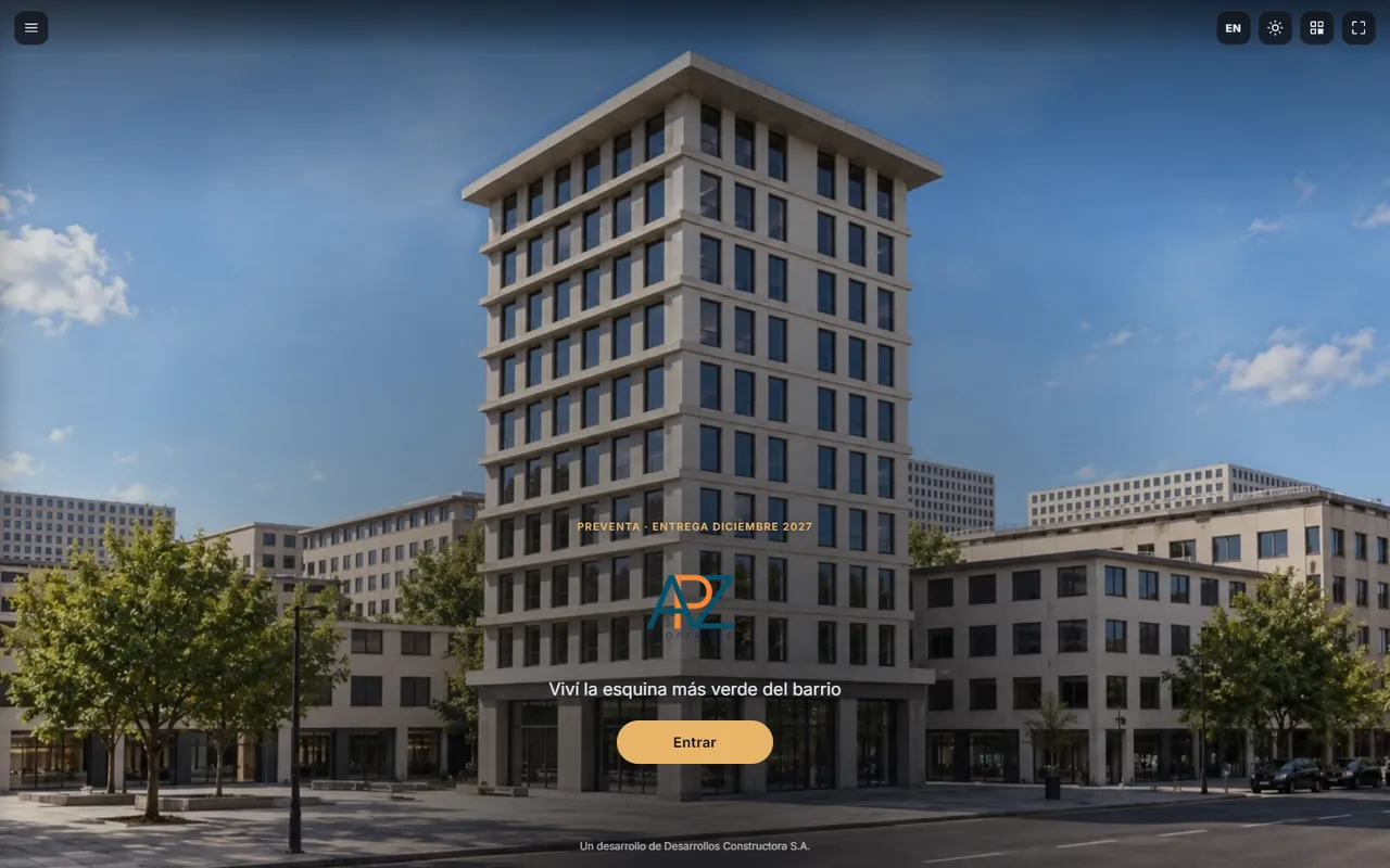 Render fotorrealista de un edificio en la portada de una web 3D inmobiliaria
